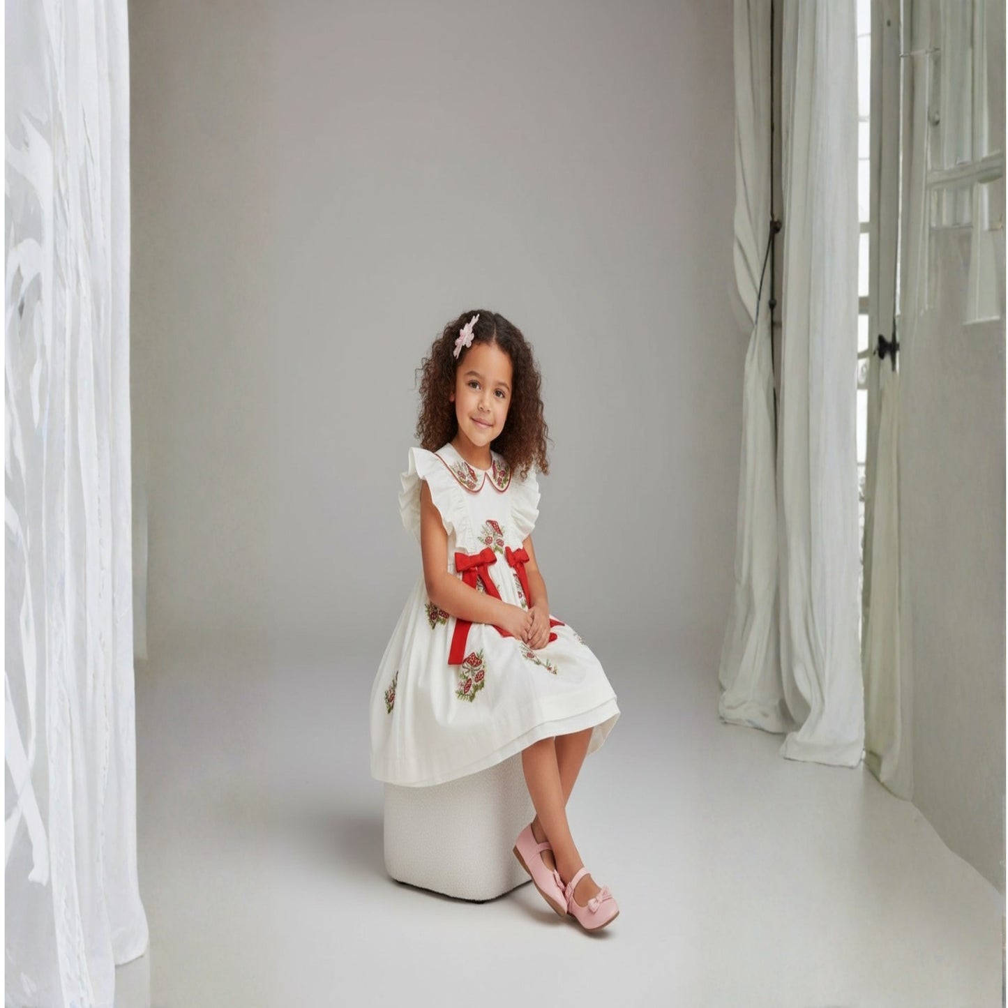 Ivory Mushroom Embroidery Linen Dress