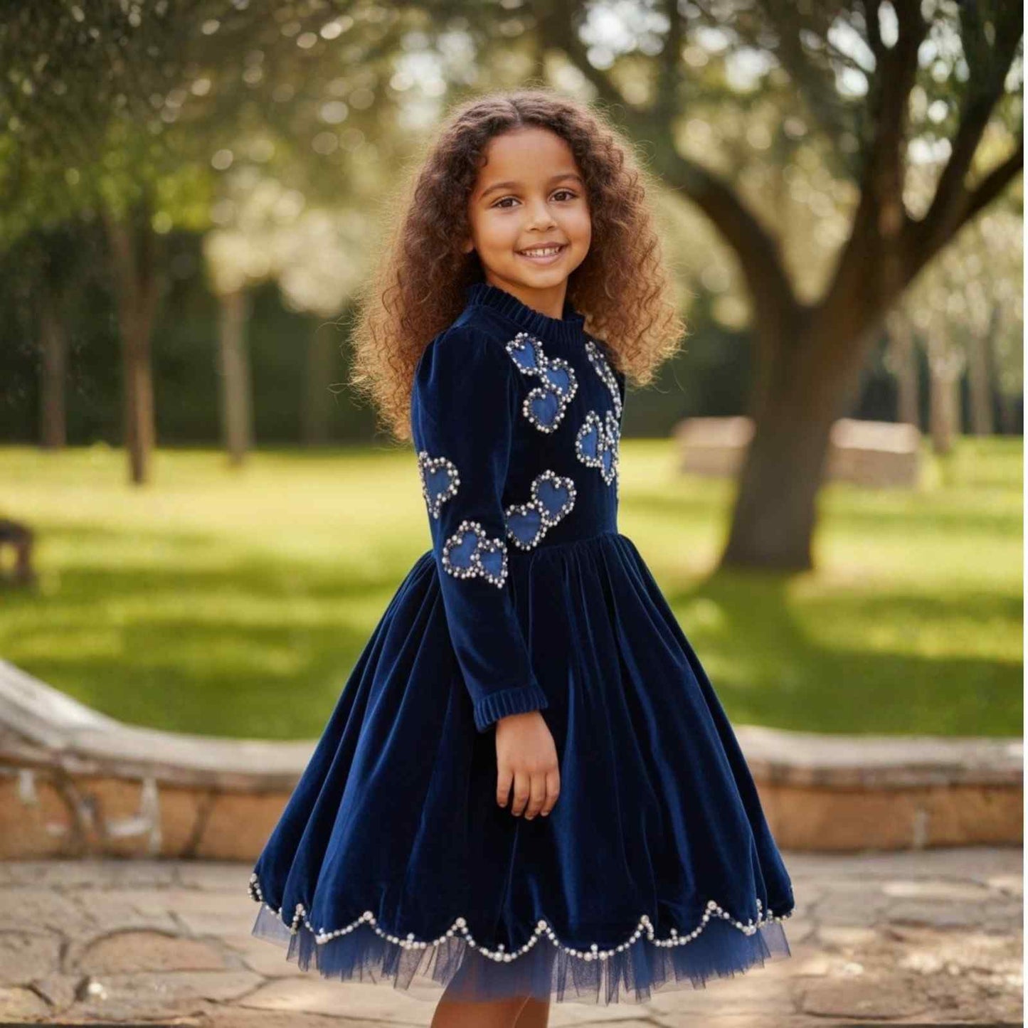 Navy Velvet Heart Dress