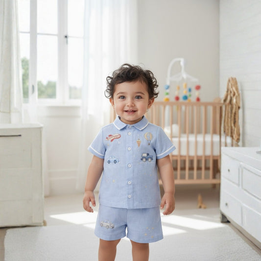 Light Blue Linen Shirt & Shorts Set