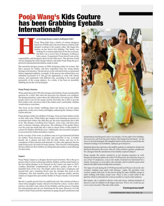 Pooja Wang's Kids Couture has been Grabbing Eyeballs Internationally