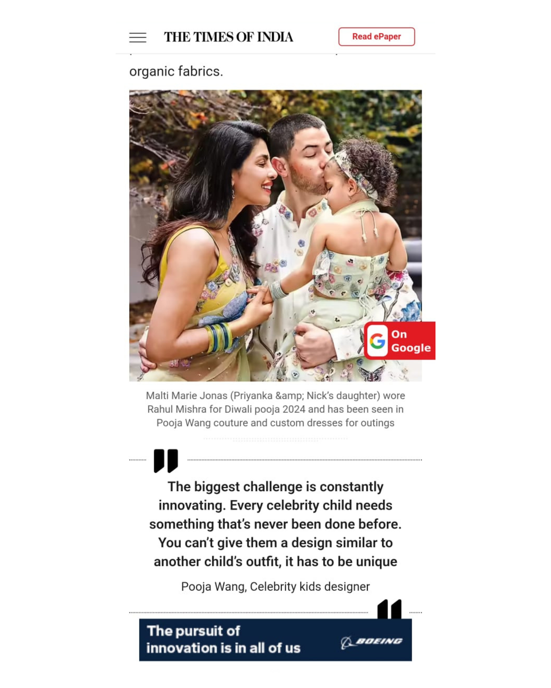 Malti Marie Jonas(Priyanka & Nick's Daughter) wore Rahul Mishra for diwali pooja 2024 and has been seen in Pooja Wang couture and custom dresses for outings