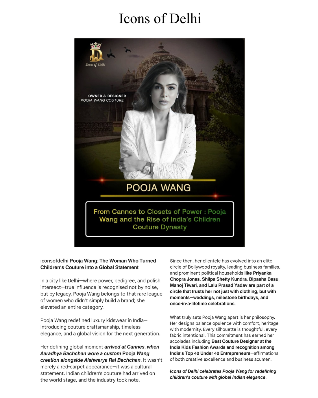From Cannes to Closets of Power : Pooja Wang and the Rise of India's Children Couture Dynasty