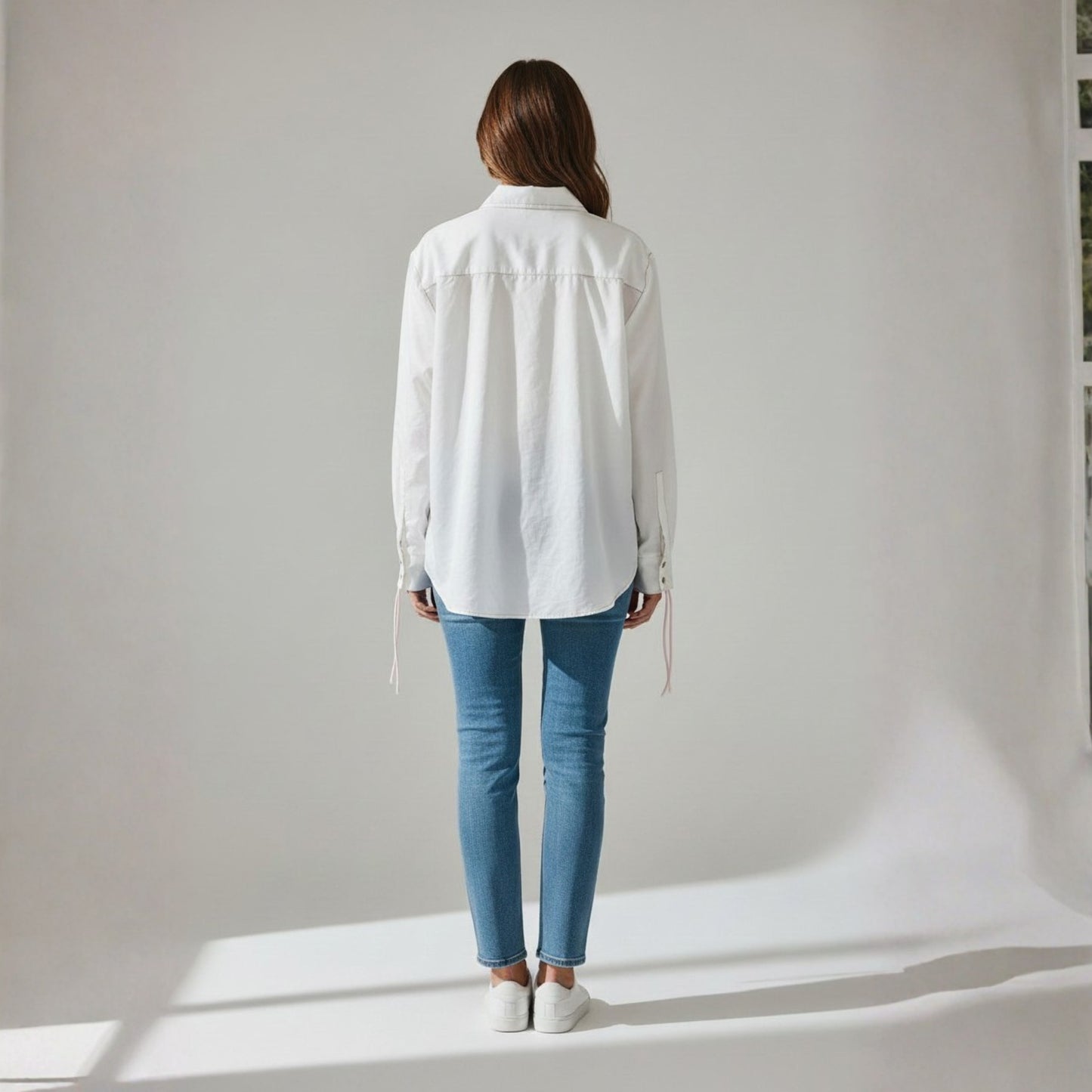 Denim Frill Floral Color-Block Shirt
