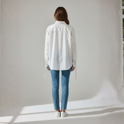 Denim Frill Floral Color-Block Shirt