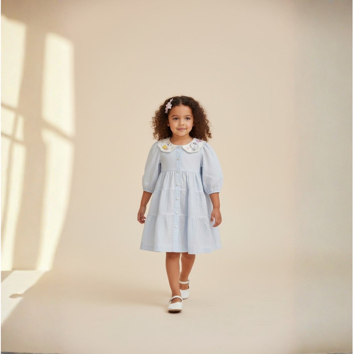 Girls' Light Blue Tiered Button Front Dress