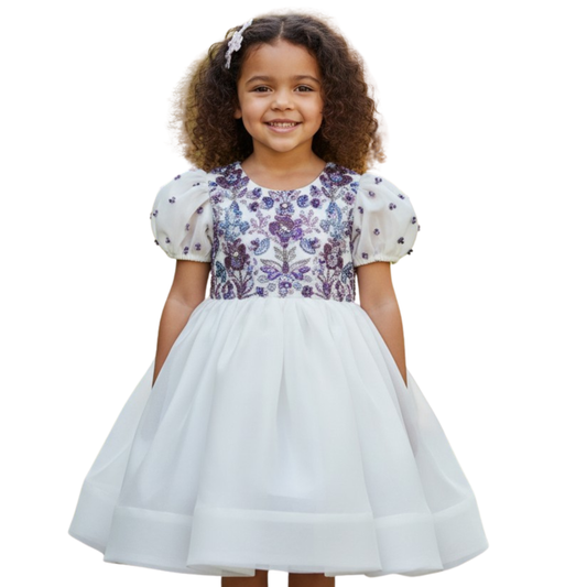 Lavender Garden Organza Embroidered Dress