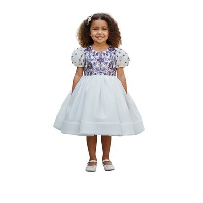 Lavender Garden Organza Embroidered Dress