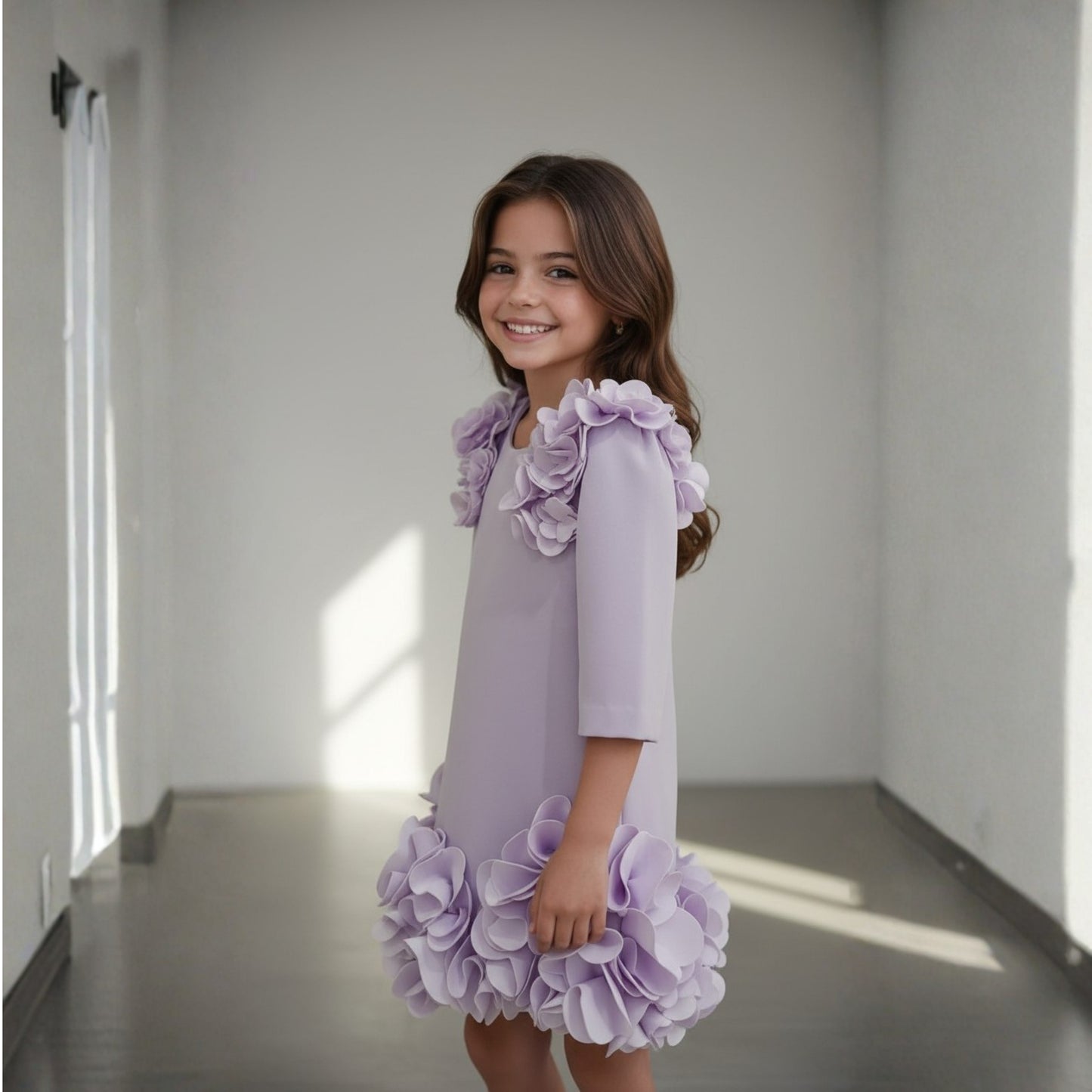 Lavender Bloom 3D Flower Dress