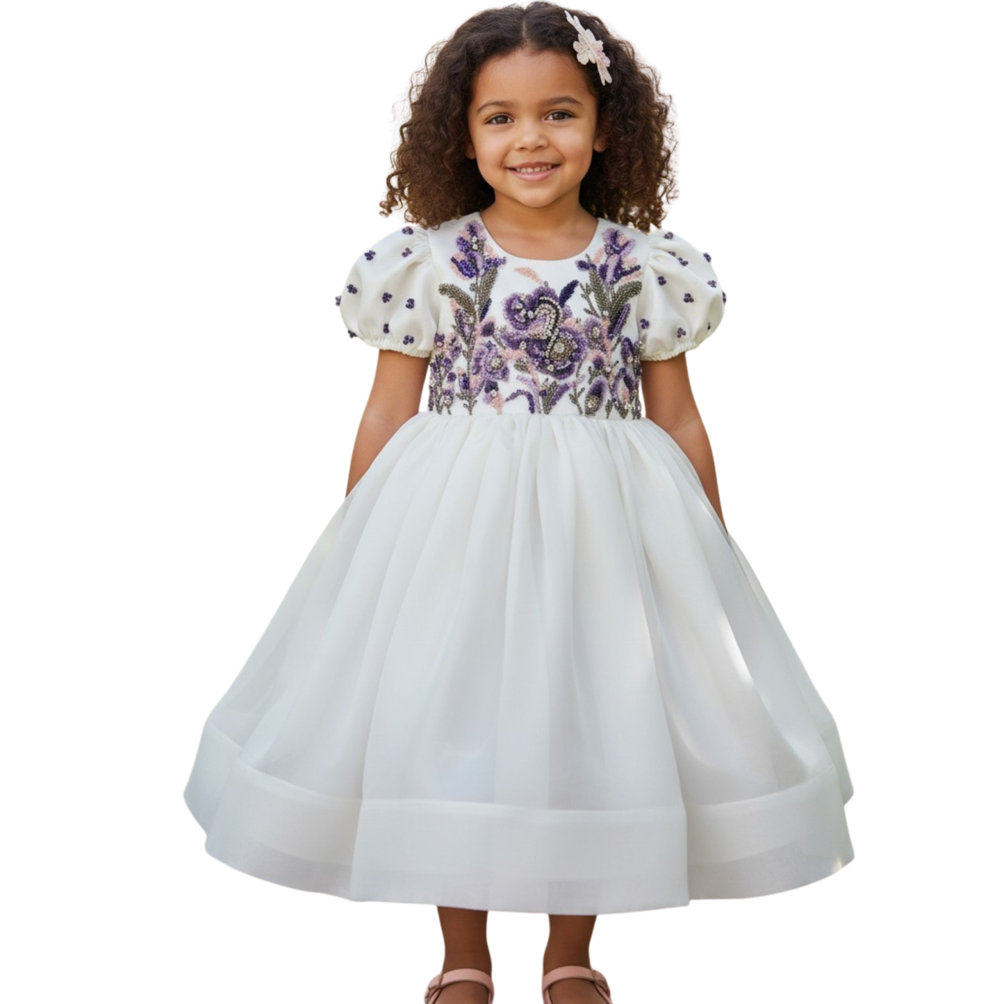 Lavender Garden Organza Embroidered Dress