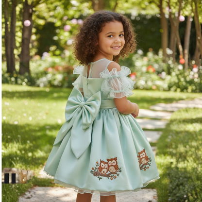 Mint Green Dutch Satin Enchanted Jungle Hand-Painted Dress