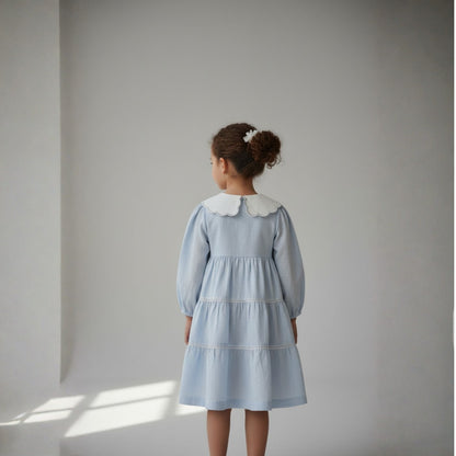 Girls' Light Blue Tiered Button Front Dress