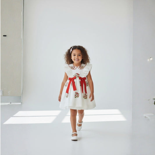 Ivory Mushroom Embroidery Linen Dress