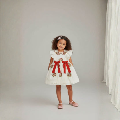 Ivory Mushroom Embroidery Linen Dress