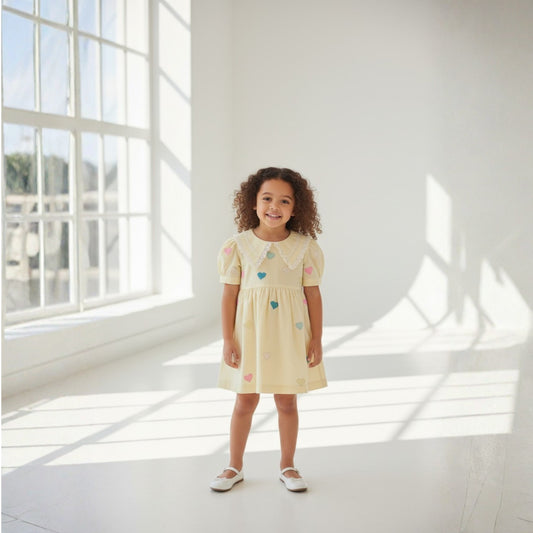 Buttercup Hearts Embroidered Linen Dress