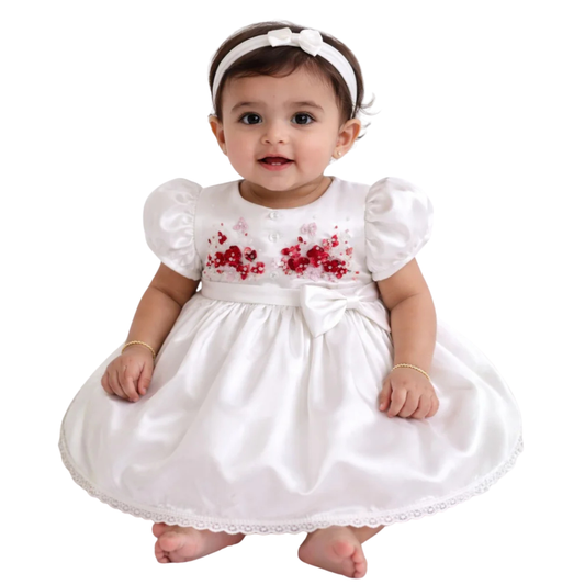 Scarlet Blossom Satin Dress