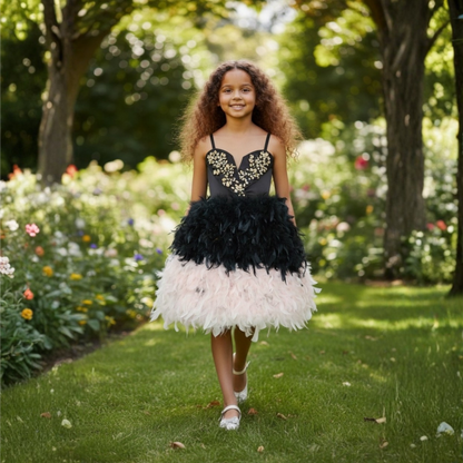 Noir Bloom Feather Birthday dress