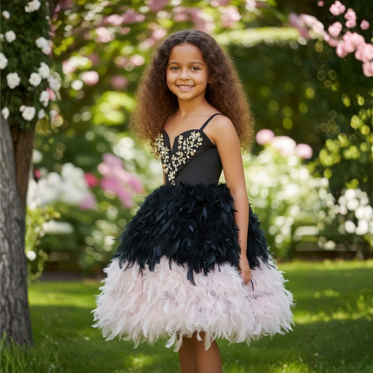 Noir Bloom Feather Birthday dress