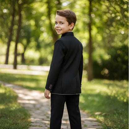 Black Bandhgala with piping