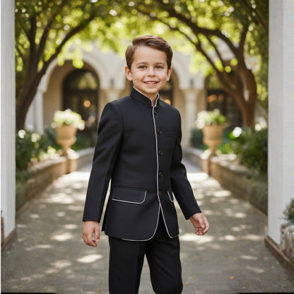 Black Bandhgala with piping