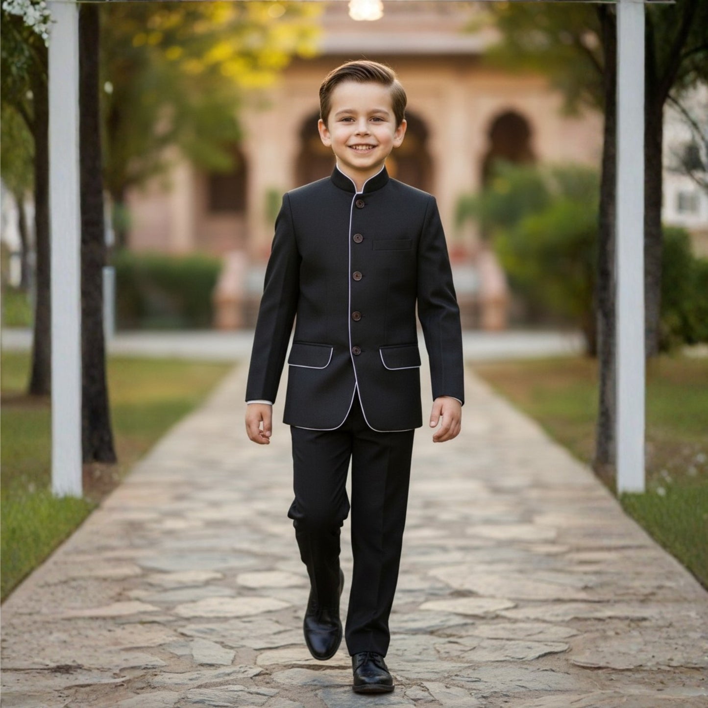 Black Bandhgala with piping