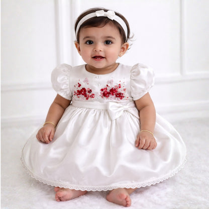 Scarlet Blossom Satin Dress