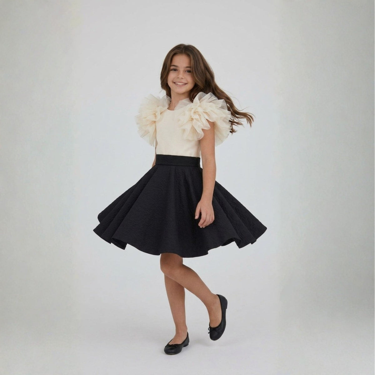 Monochrome Ruffle Elegance Dress