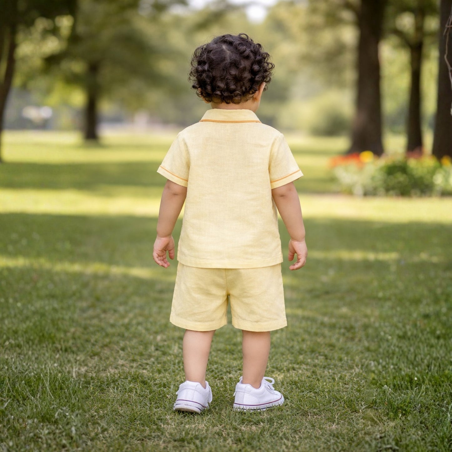 Butter Yellow Linen Dinosaur Shirt & Shorts