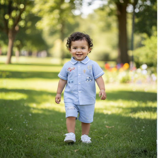 Light Blue Linen Shirt & Shorts Set