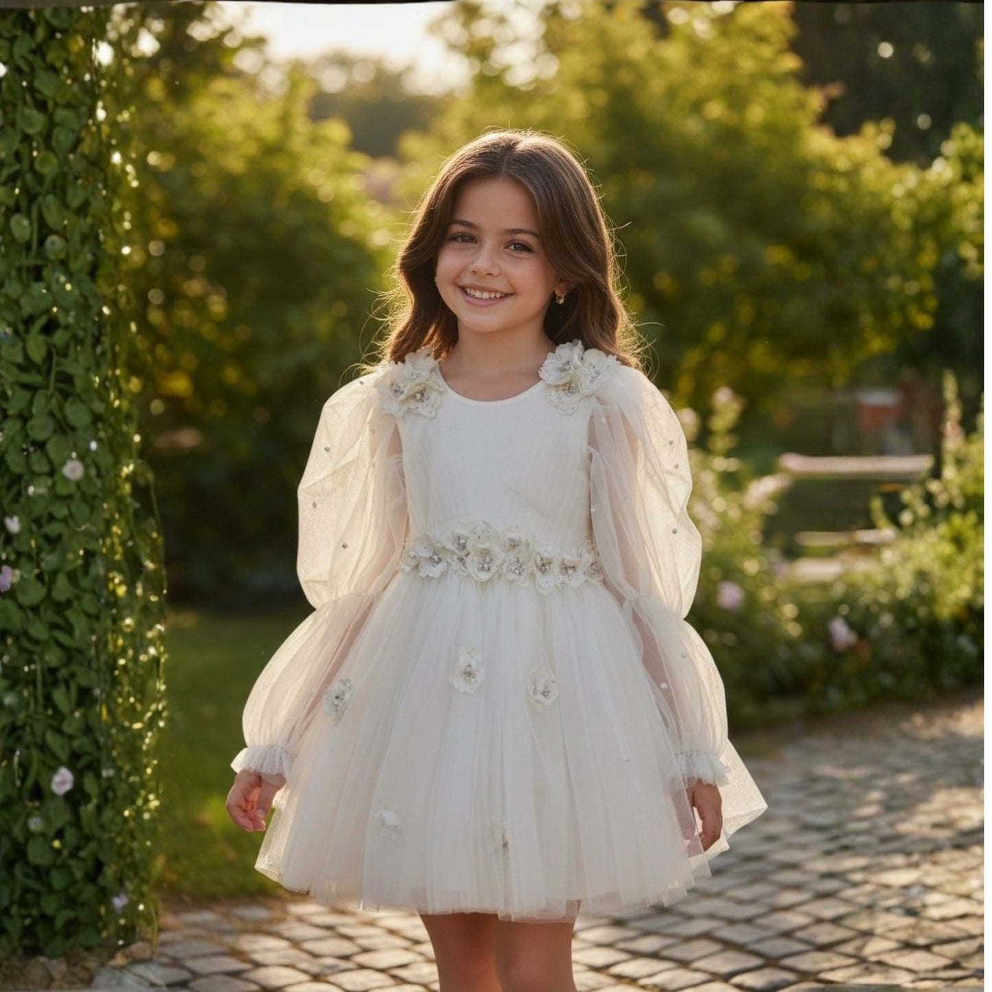 Ivory Handcrafted Net Birthday Dress