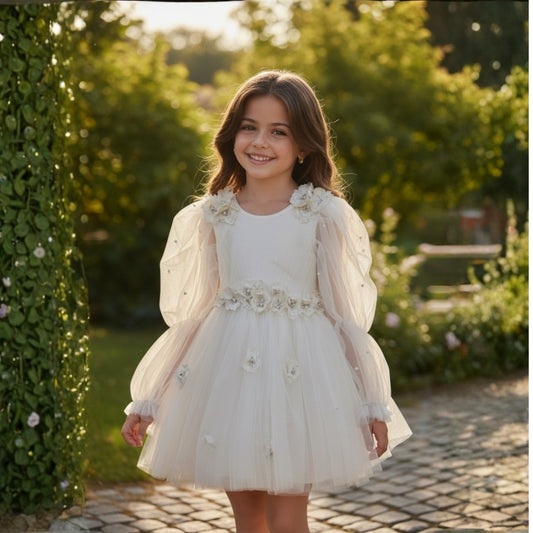 Ivory Handcrafted Net Birthday Dress